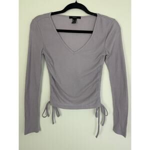 Forever 21 Womens Ribbed Ruched Knit Long Sleeve V-Neck Lavender Crop Top Small